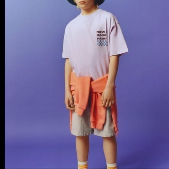 Zara NWT New Good Habits Purple Graphic Short Sleeve Tee Kids‎ Size 10 - Picture 1 of 5
